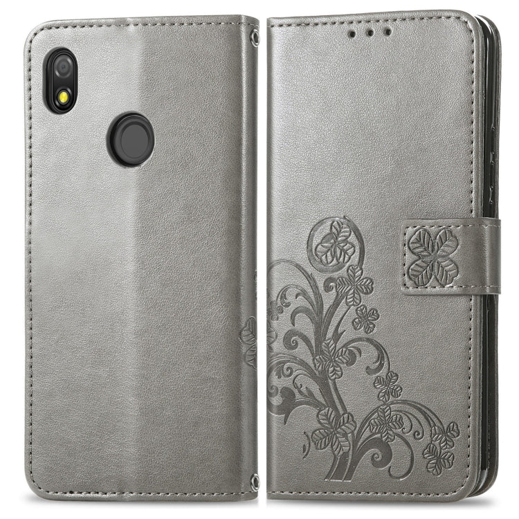 For Tecno Pop 3 Four-leaf Clasp Embossed Buckle Mobile Phone Protection Leather Case with Lanyard & Card Slot & Wallet & Bracket Function