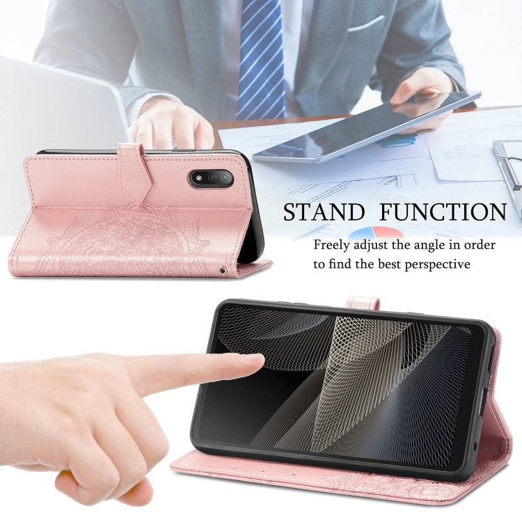 For Sony Xperia Ace II Mandala Flower Embossed Horizontal Flip Leather Case with Bracket / Card Slot / Wallet / Lanyard