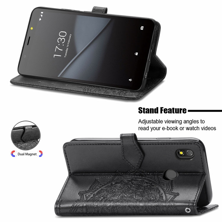 For TECNO Pop 3 Mandala Flower Embossed Horizontal Flip Leather Case with Bracket / Card Slot / Wallet / Lanyard