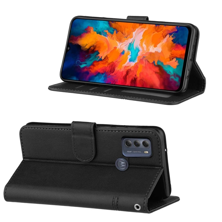 For Motorola G50 Stitching Calf Pattern Buckle Card Wallet with Flip Phone Holster with Lanyard Bracket Function
