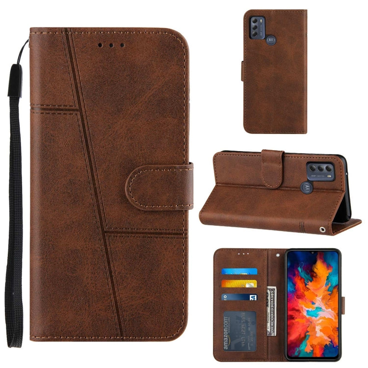 For Motorola G50 Stitching Calf Pattern Buckle Card Wallet with Flip Phone Holster with Lanyard Bracket Function