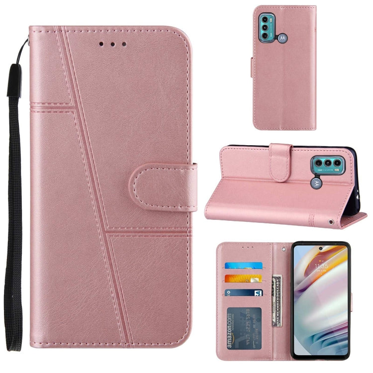 For Motorola G40/G60 Stitching Calf Pattern Buckle Card Wallet with Flip Phone Holster with Lanyard Bracket Function
