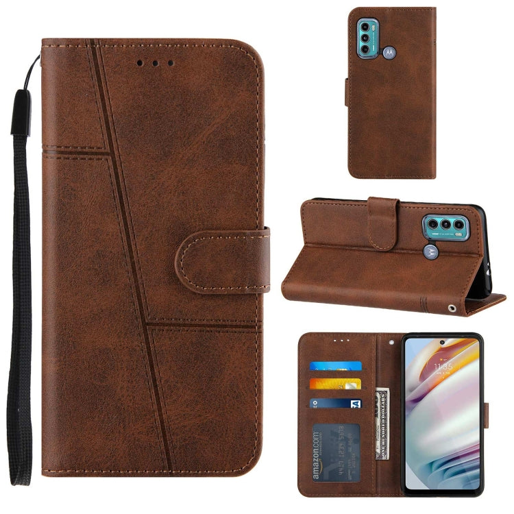 For Motorola G40/G60 Stitching Calf Pattern Buckle Card Wallet with Flip Phone Holster with Lanyard Bracket Function