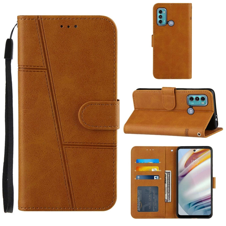 For Motorola G40/G60 Stitching Calf Pattern Buckle Card Wallet with Flip Phone Holster with Lanyard Bracket Function