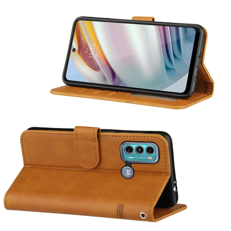 For Motorola G40/G60 Stitching Calf Pattern Buckle Card Wallet with Flip Phone Holster with Lanyard Bracket Function