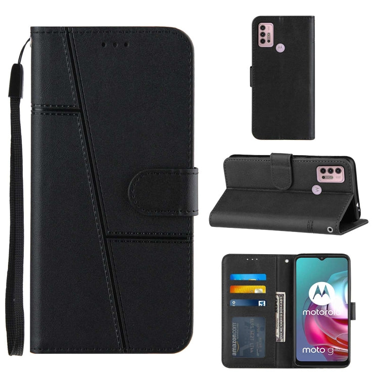 For Motorola G30/G10/G10 Power Stitching Calf Pattern Buckle Card Wallet with Flip Phone Holster with Lanyard Bracket Function