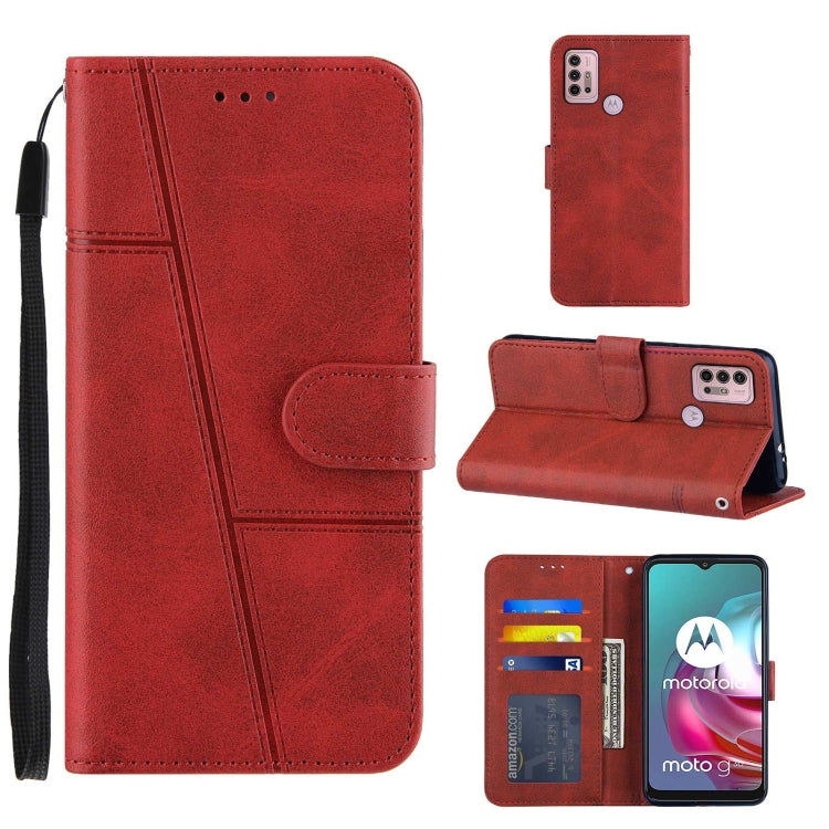 For Motorola G30/G10/G10 Power Stitching Calf Pattern Buckle Card Wallet with Flip Phone Holster with Lanyard Bracket Function