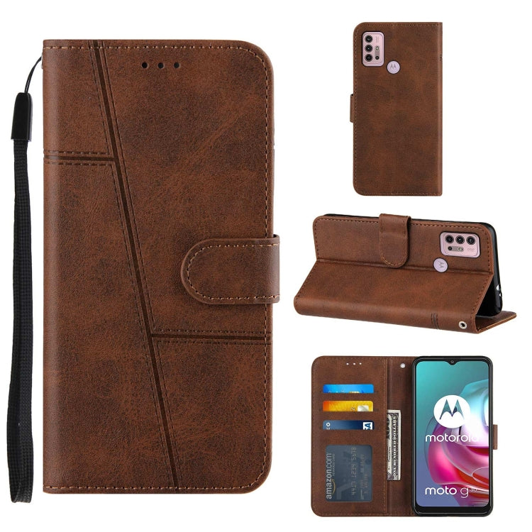 For Motorola G30/G10/G10 Power Stitching Calf Pattern Buckle Card Wallet with Flip Phone Holster with Lanyard Bracket Function