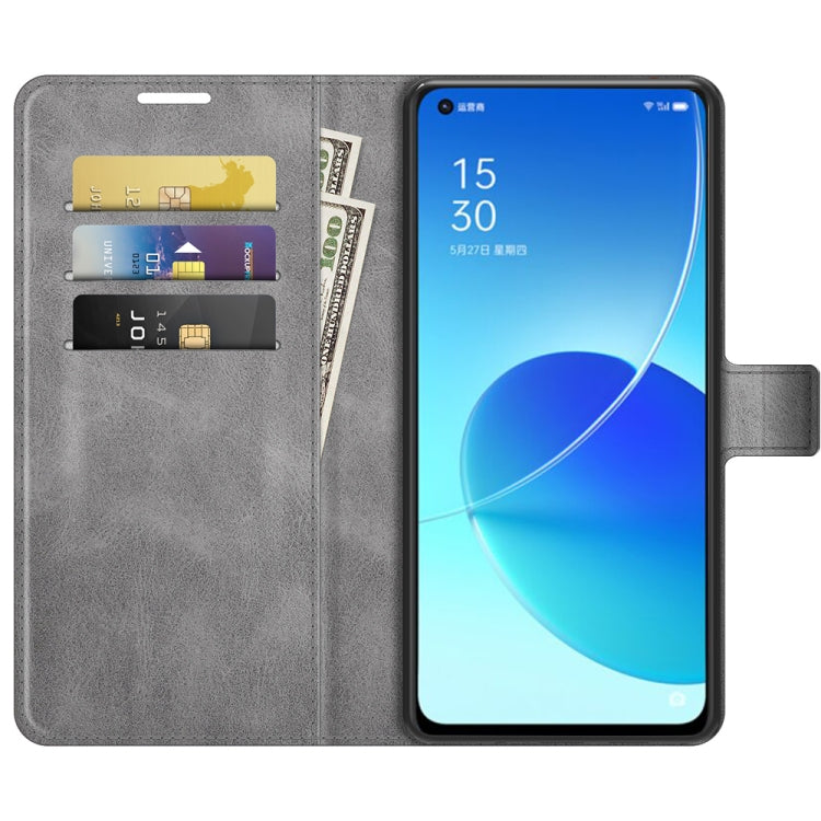 For OPPO Reno6 5G Retro Calf Pattern Buckle Horizontal Flip Leather Case with Holder & Card Slots & Wallet