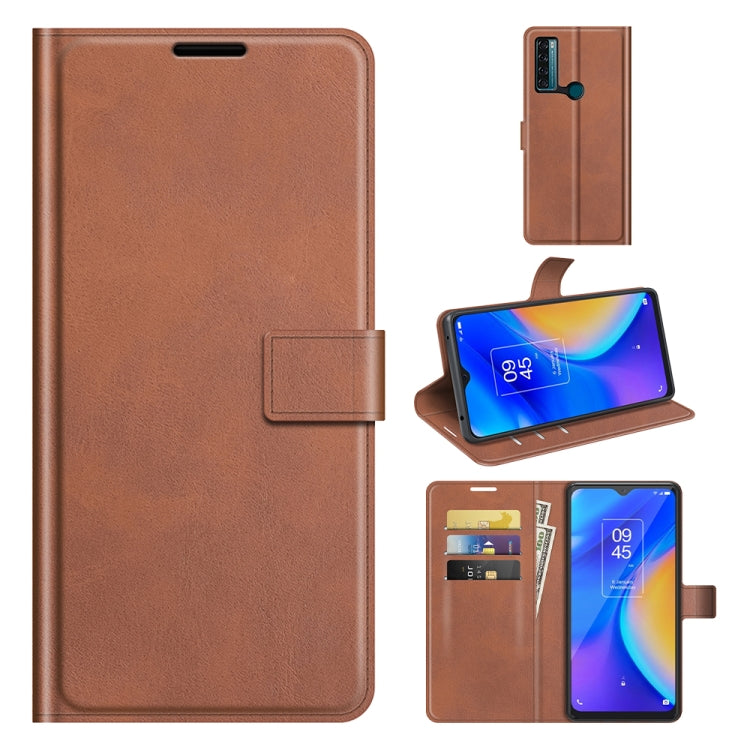 For TCL 20 SE Retro Calf Pattern Buckle Card Wallet Left and Right Flip Phone Holster with Bracket Function