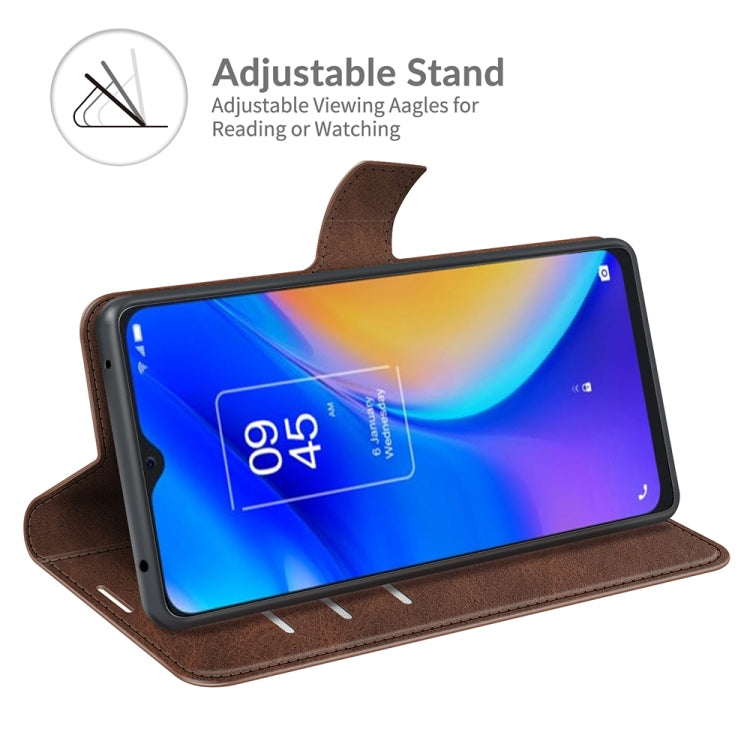 For TCL 20 SE Retro Calf Pattern Buckle Card Wallet Left and Right Flip Phone Holster with Bracket Function