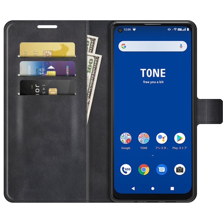 For Tone E21 Retro Calf Pattern Buckle Card Wallet Left and Right Flip Phone Holster with Bracket Function