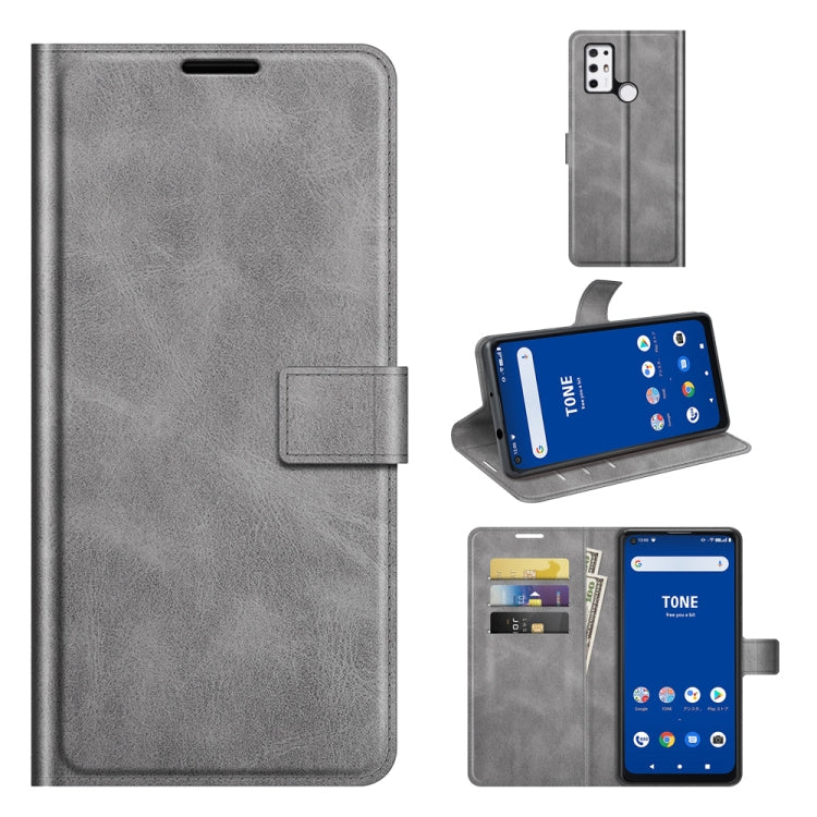 For Tone E21 Retro Calf Pattern Buckle Card Wallet Left and Right Flip Phone Holster with Bracket Function