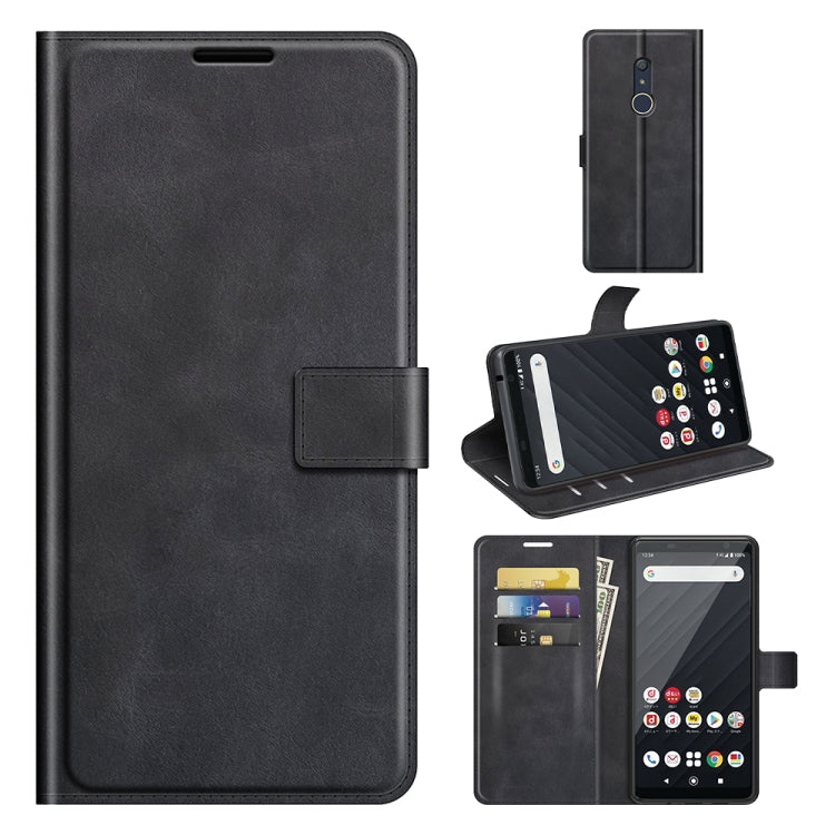 For Fujitsu Arrows Be4 Plus Retro Calf Pattern Buckle Card Wallet Left and Right Flip Phone Holster with Bracket Function