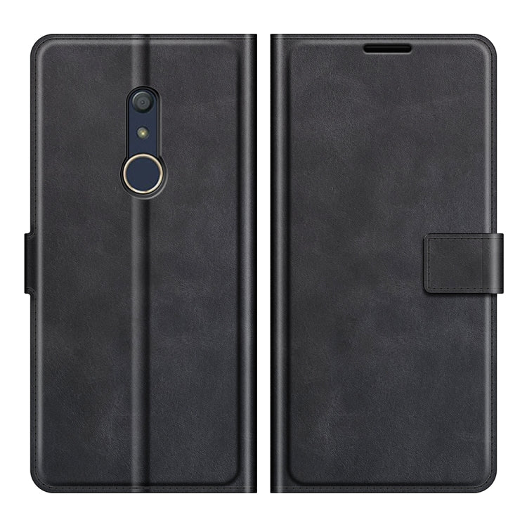 For Fujitsu Arrows Be4 Plus Retro Calf Pattern Buckle Card Wallet Left and Right Flip Phone Holster with Bracket Function