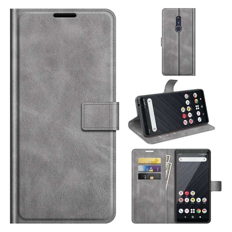 For Fujitsu Arrows Be4 Plus Retro Calf Pattern Buckle Card Wallet Left and Right Flip Phone Holster with Bracket Function