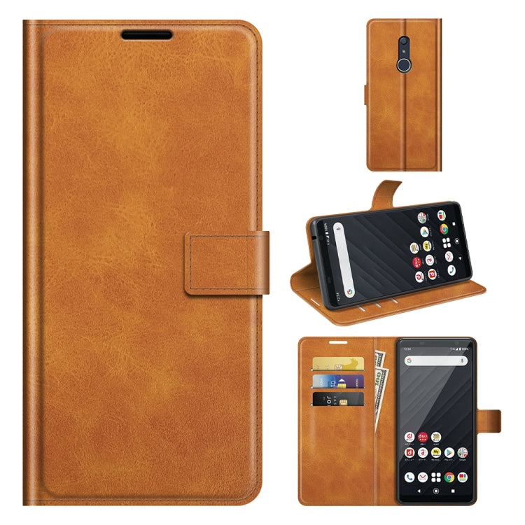 For Fujitsu Arrows Be4 Plus Retro Calf Pattern Buckle Card Wallet Left and Right Flip Phone Holster with Bracket Function