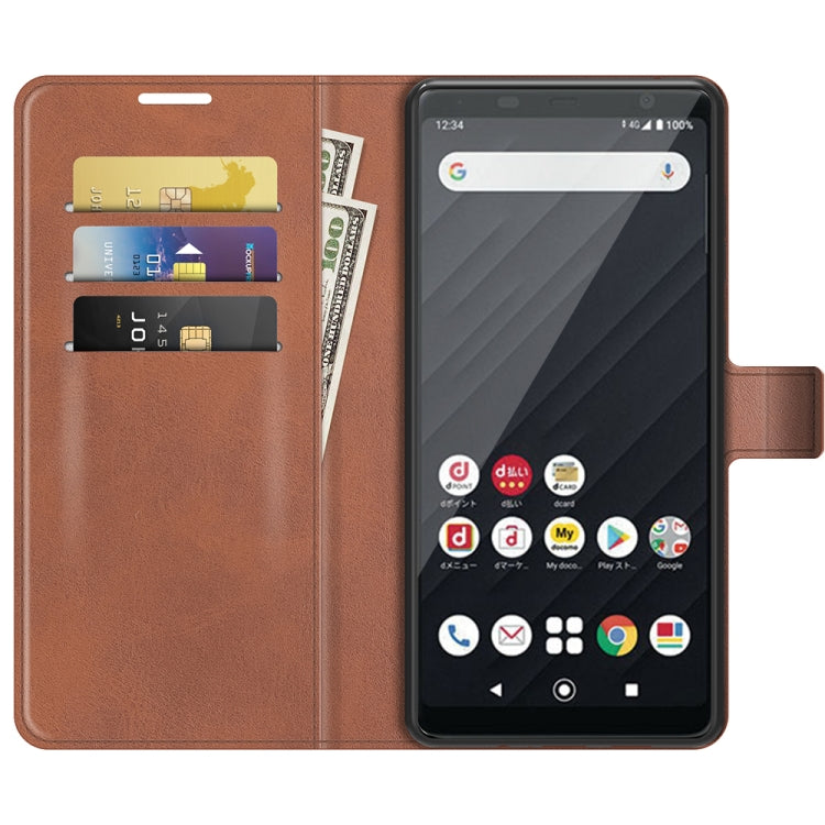 For Fujitsu Arrows Be4 Plus Retro Calf Pattern Buckle Card Wallet Left and Right Flip Phone Holster with Bracket Function