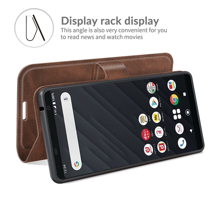 For Fujitsu Arrows Be4 Plus Retro Calf Pattern Buckle Card Wallet Left and Right Flip Phone Holster with Bracket Function