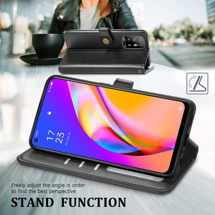 For OPPO A94 5G /F19 Pro+ 5G /Reno5 Z Solid Color Leather Buckle Phone Case with Lanyard & Photo Frame & Card Slot & Wallet & Stand Function