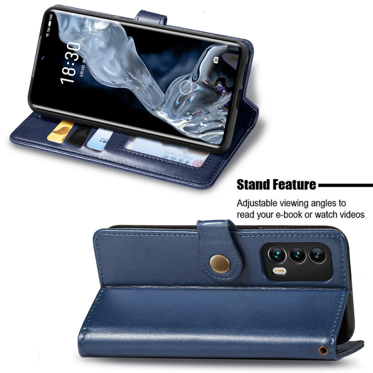 For Meizu 18 Solid Color Leather Buckle Phone Case with Lanyard & Photo Frame & Card Slot & Wallet & Stand Function