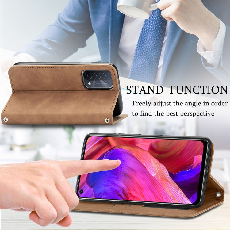 For OPPO A54 5G Retro Skin Feel Business Magnetic Horizontal Flip Leather Case With Holder & Card Slots & Wallet & Photo Frame