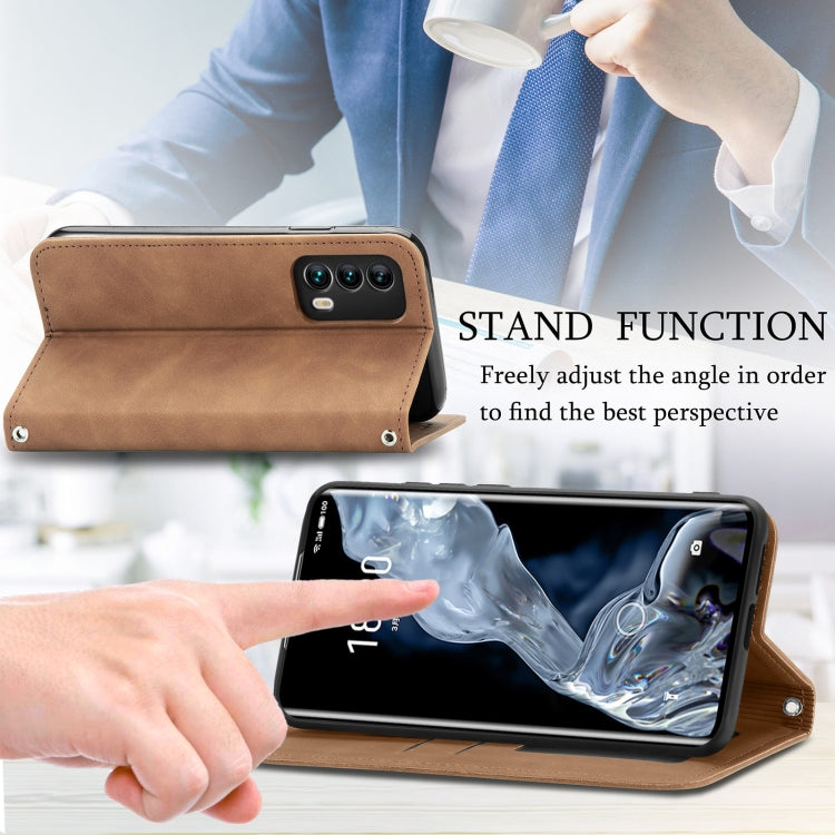 For Meizu 18 Retro Skin Feel Business Magnetic Horizontal Flip Leather Case With Holder & Card Slots & Wallet & Photo Frame