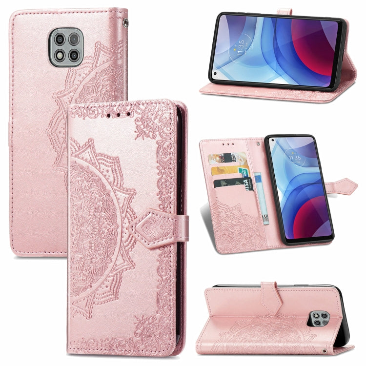 For Motorola Moto G Power 2021 Mandala Flower Embossed Horizontal Flip Leather Case with Holder & Three Card Slots & Wallet & Lanyard