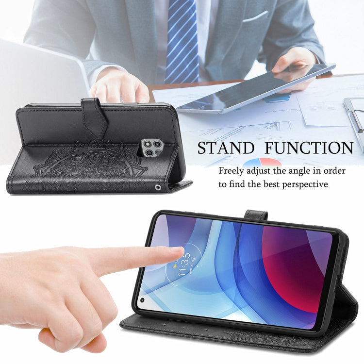 For Motorola Moto G Power 2021 Mandala Flower Embossed Horizontal Flip Leather Case with Holder & Three Card Slots & Wallet & Lanyard