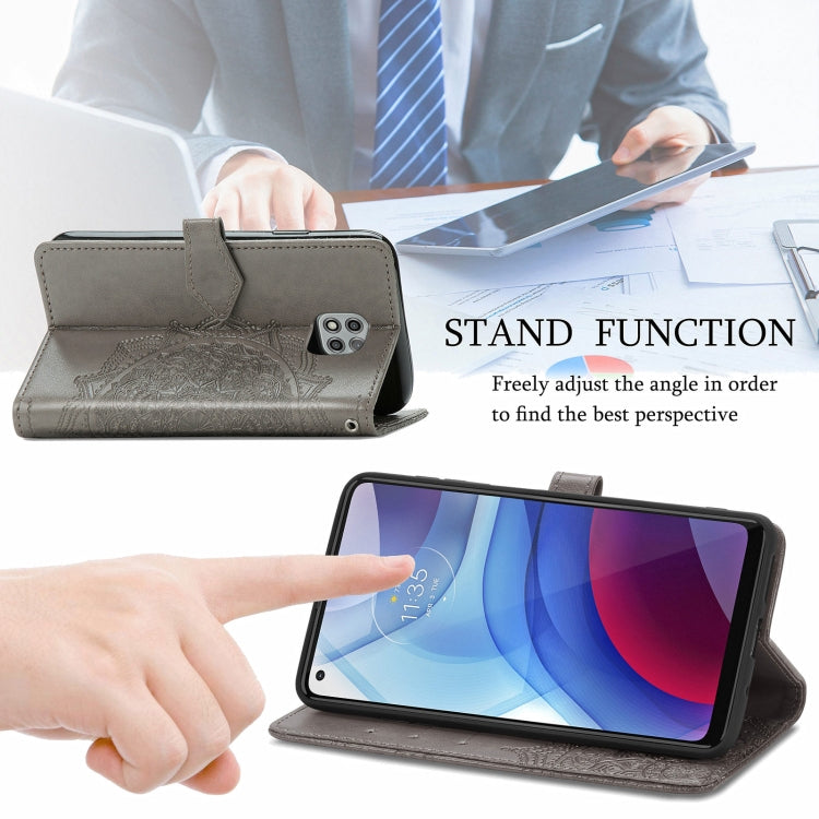 For Motorola Moto G Power 2021 Mandala Flower Embossed Horizontal Flip Leather Case with Holder & Three Card Slots & Wallet & Lanyard