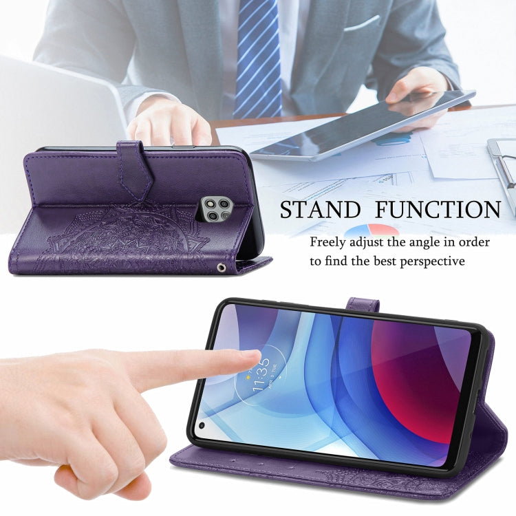 For Motorola Moto G Power 2021 Mandala Flower Embossed Horizontal Flip Leather Case with Holder & Three Card Slots & Wallet & Lanyard