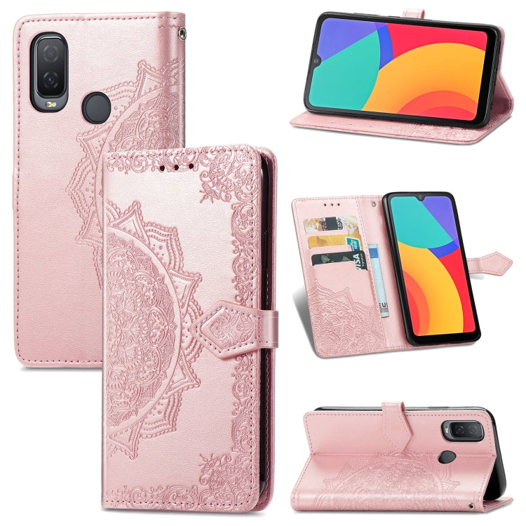 For Alcatel 1L 2021 Mandala Flower Embossed Horizontal Flip Leather Case with Holder & Three Card Slots & Wallet & Lanyard
