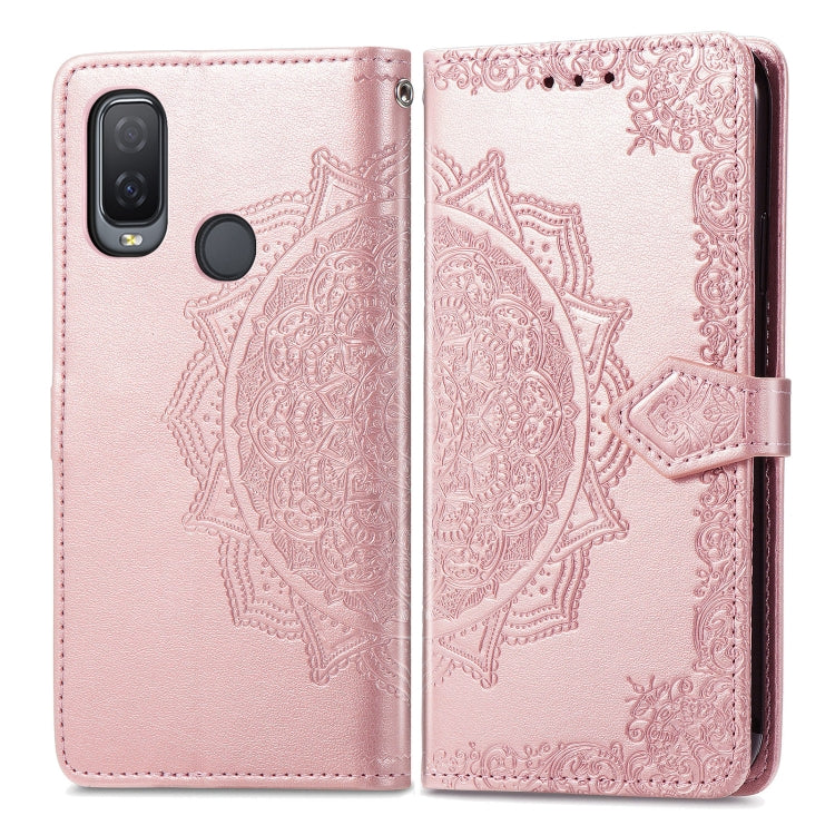 For Alcatel 1L 2021 Mandala Flower Embossed Horizontal Flip Leather Case with Holder & Three Card Slots & Wallet & Lanyard