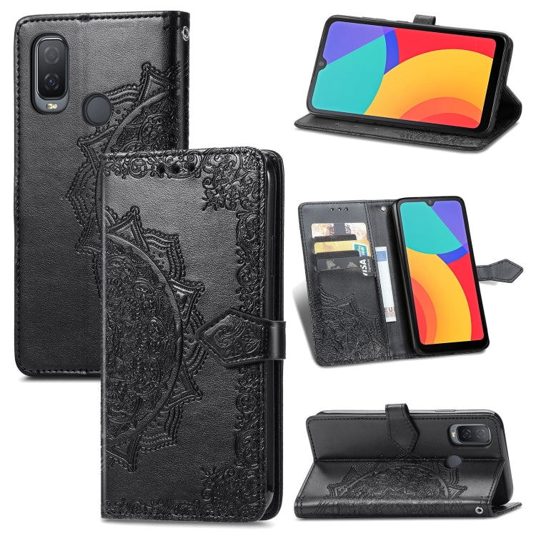 For Alcatel 1L 2021 Mandala Flower Embossed Horizontal Flip Leather Case with Holder & Three Card Slots & Wallet & Lanyard