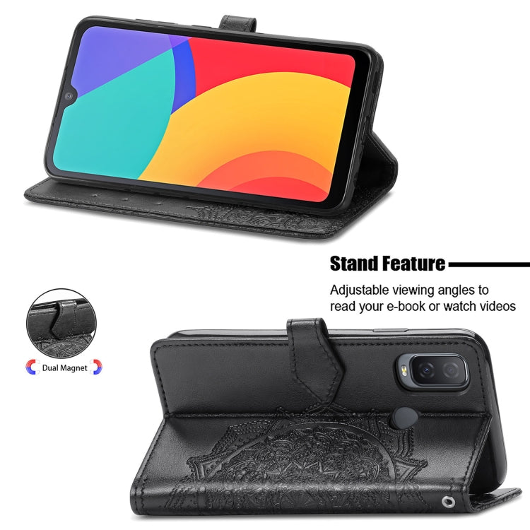 For Alcatel 1L 2021 Mandala Flower Embossed Horizontal Flip Leather Case with Holder & Three Card Slots & Wallet & Lanyard