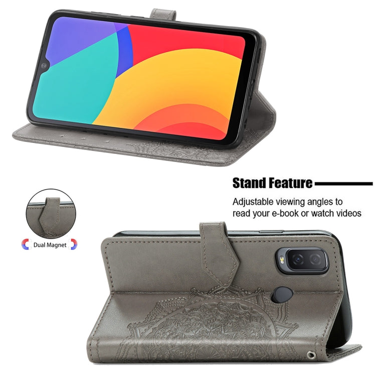 For Alcatel 1L 2021 Mandala Flower Embossed Horizontal Flip Leather Case with Holder & Three Card Slots & Wallet & Lanyard