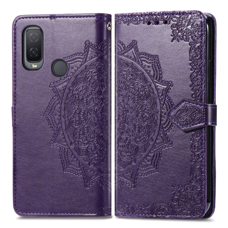 For Alcatel 1L 2021 Mandala Flower Embossed Horizontal Flip Leather Case with Holder & Three Card Slots & Wallet & Lanyard