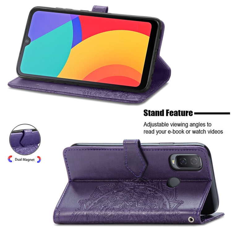 For Alcatel 1L 2021 Mandala Flower Embossed Horizontal Flip Leather Case with Holder & Three Card Slots & Wallet & Lanyard