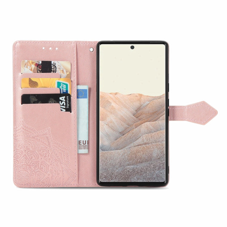 For Google Pixel 6 Pro Mandala Flower Embossed Horizontal Flip Leather Case with Holder & Three Card Slots & Wallet & Lanyard