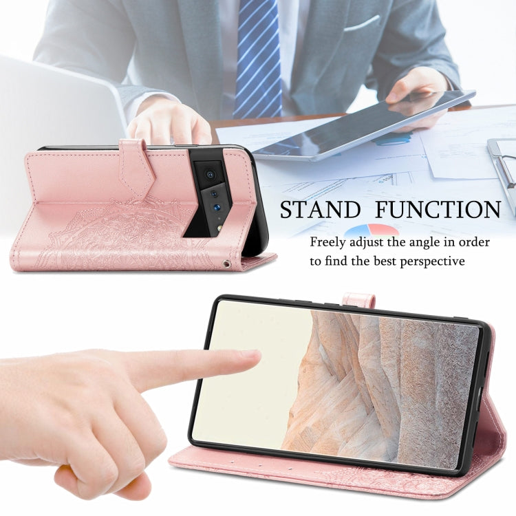 For Google Pixel 6 Pro Mandala Flower Embossed Horizontal Flip Leather Case with Holder & Three Card Slots & Wallet & Lanyard