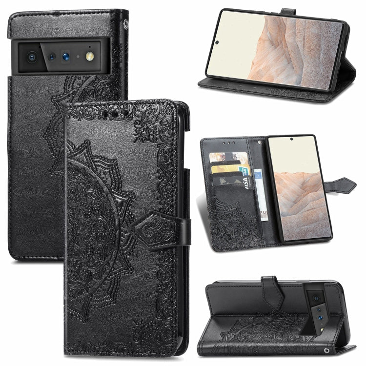 For Google Pixel 6 Pro Mandala Flower Embossed Horizontal Flip Leather Case with Holder & Three Card Slots & Wallet & Lanyard