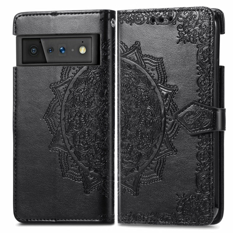 For Google Pixel 6 Pro Mandala Flower Embossed Horizontal Flip Leather Case with Holder & Three Card Slots & Wallet & Lanyard