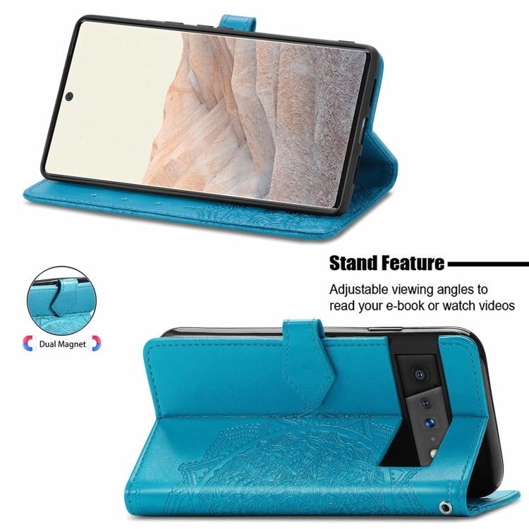For Google Pixel 6 Pro Mandala Flower Embossed Horizontal Flip Leather Case with Holder & Three Card Slots & Wallet & Lanyard