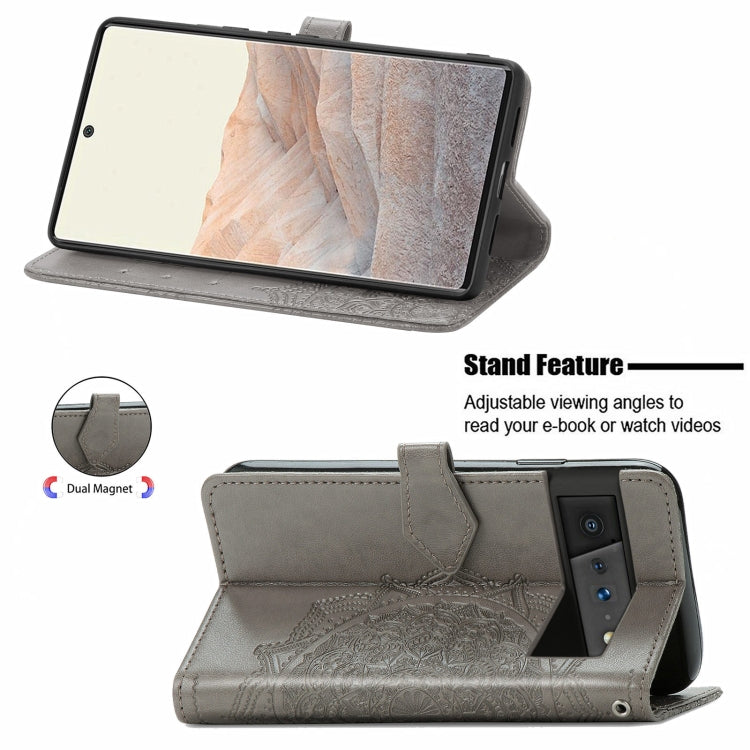 For Google Pixel 6 Pro Mandala Flower Embossed Horizontal Flip Leather Case with Holder & Three Card Slots & Wallet & Lanyard