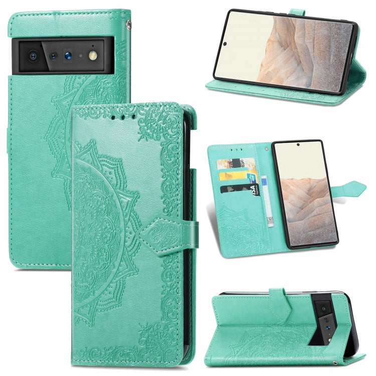 For Google Pixel 6 Pro Mandala Flower Embossed Horizontal Flip Leather Case with Holder & Three Card Slots & Wallet & Lanyard
