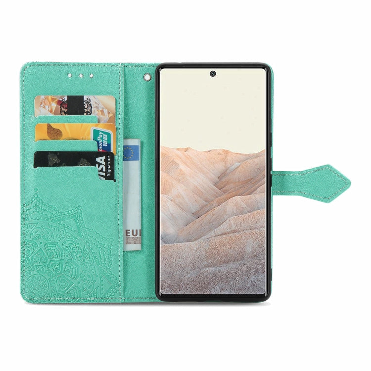 For Google Pixel 6 Pro Mandala Flower Embossed Horizontal Flip Leather Case with Holder & Three Card Slots & Wallet & Lanyard