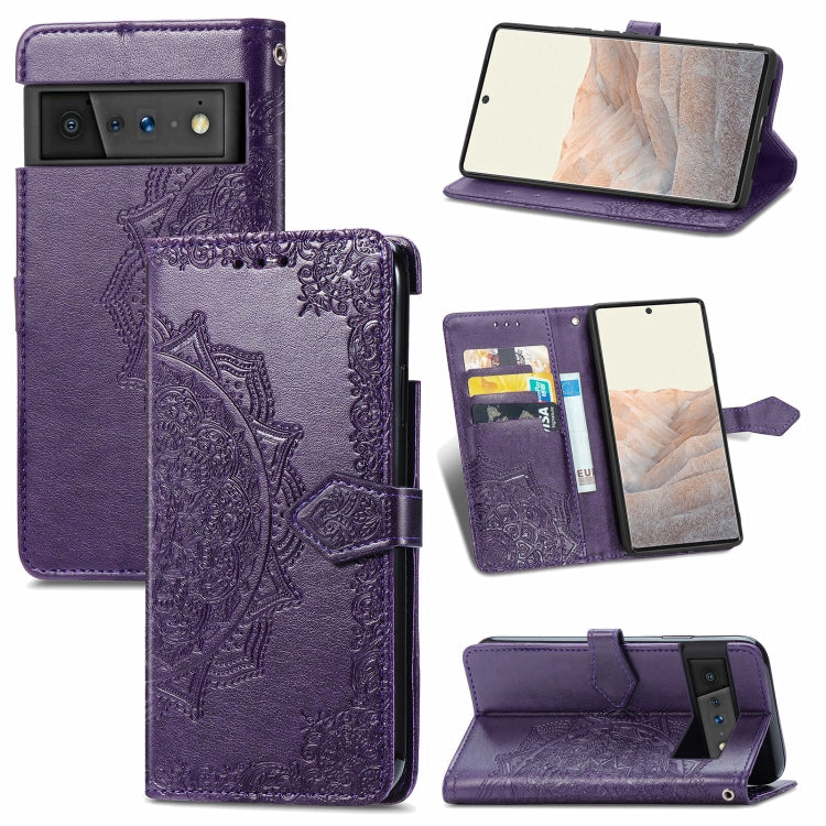 For Google Pixel 6 Pro Mandala Flower Embossed Horizontal Flip Leather Case with Holder & Three Card Slots & Wallet & Lanyard