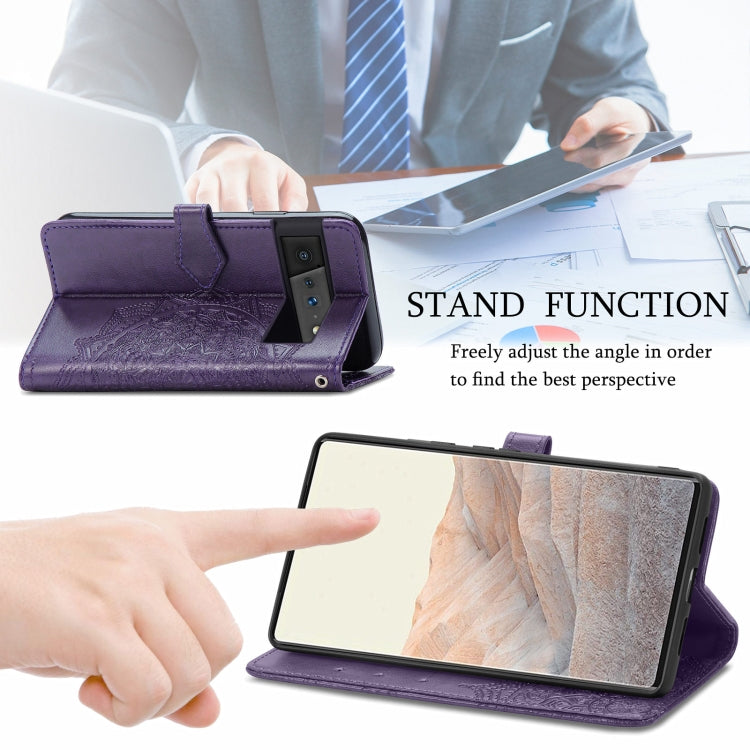 For Google Pixel 6 Pro Mandala Flower Embossed Horizontal Flip Leather Case with Holder & Three Card Slots & Wallet & Lanyard