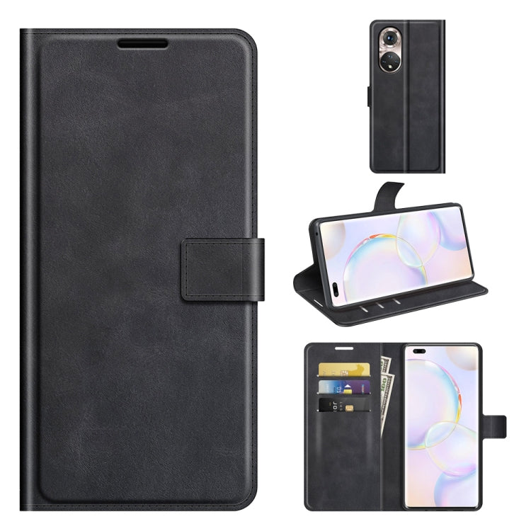Retro Calf Pattern Buckle Card Wallet Left and Right Flip Phone Holster with Bracket Function For Honor 50 Pro