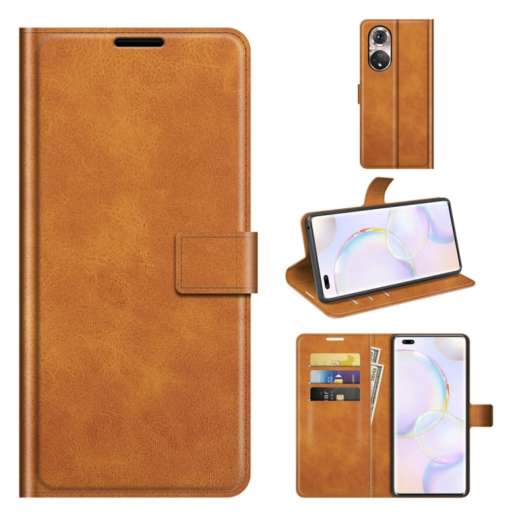 Retro Calf Pattern Buckle Card Wallet Left and Right Flip Phone Holster with Bracket Function For Honor 50 Pro